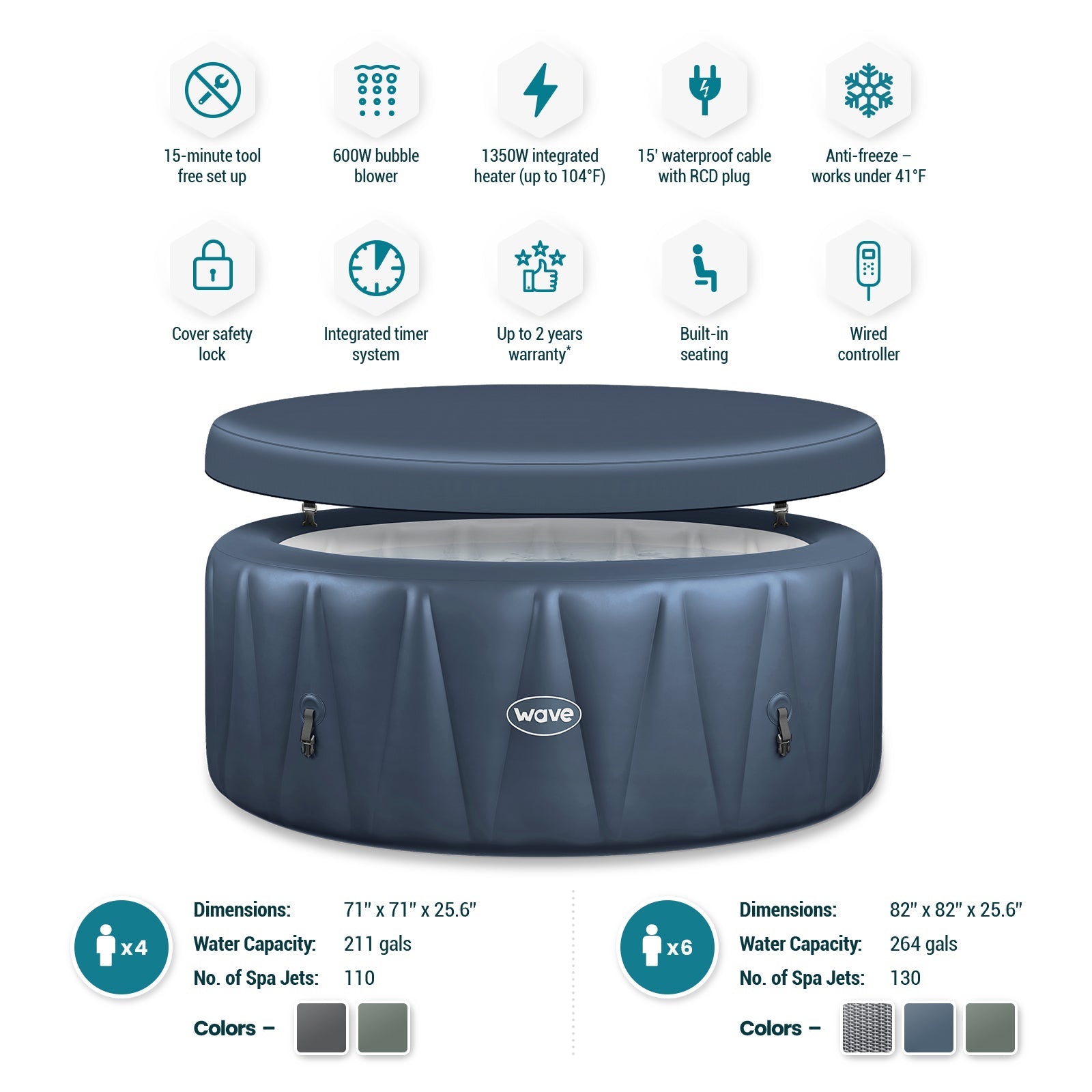 Wave Atlantic — Spa Gonflable 4/6 Personnes | Chauffage Intégré | Installation 15 min