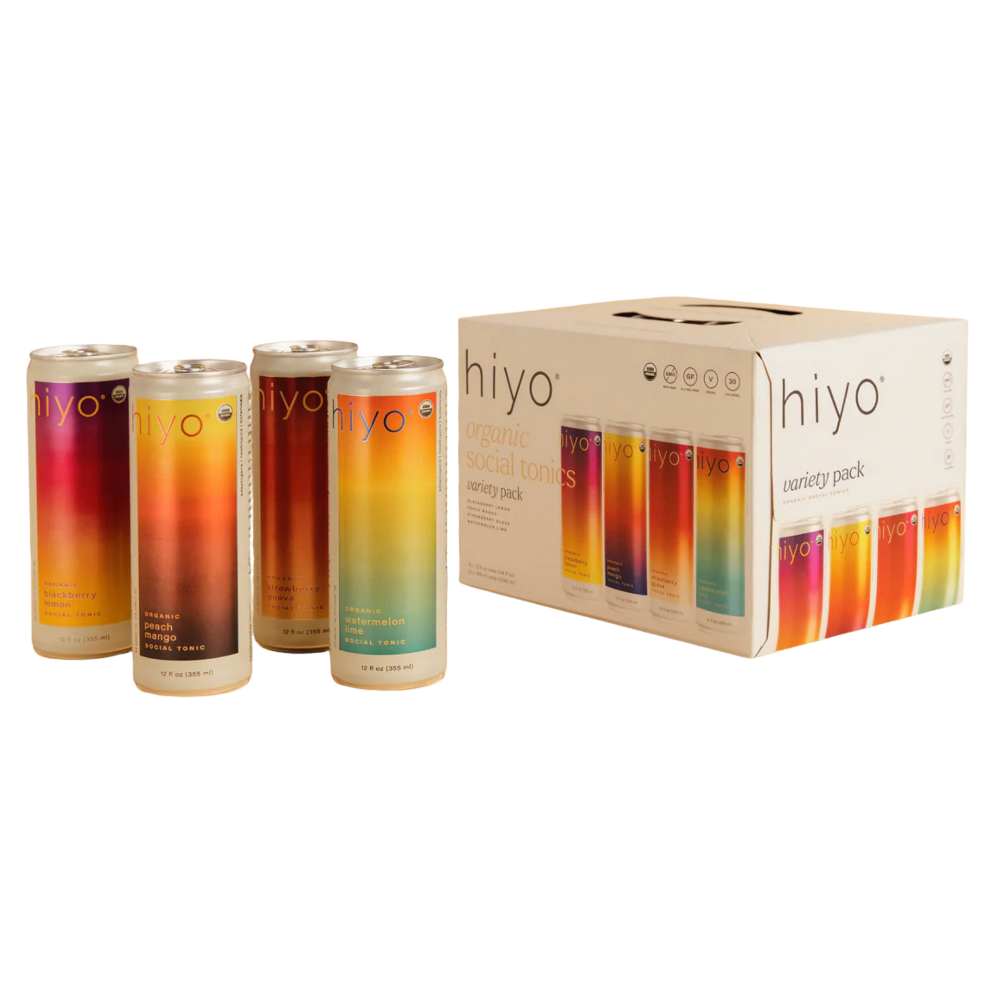 Hiyo — Coffret Varié | 12 Canettes 355 mL | Boisson Sans Alcool