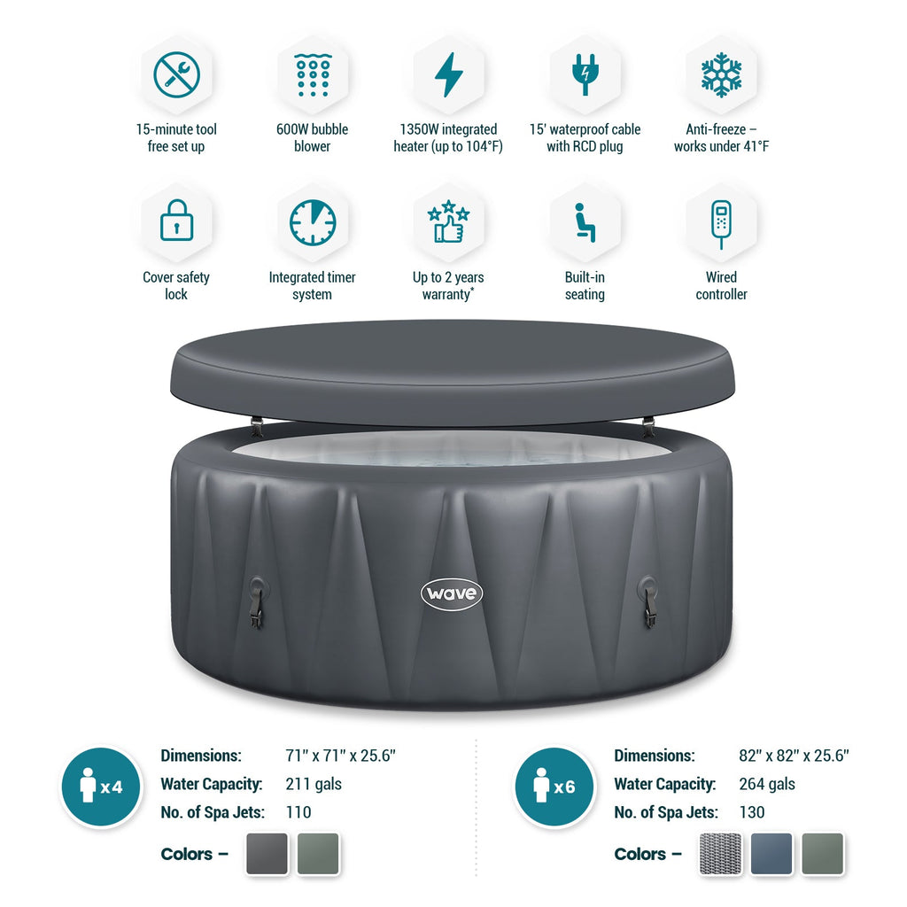 Wave Atlantic — Spa Gonflable 4/6 Personnes | Chauffage Intégré | Installation 15 min